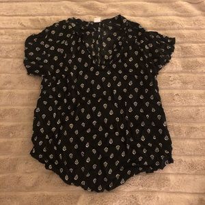 Old Navy Short Sleeve B&W Print Blouse Black White